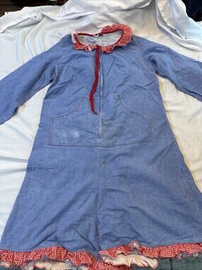 Vtg Dormi' Lingerie Romper PJ Women's Small Blue Red Gingham Ruffle Cottagecore